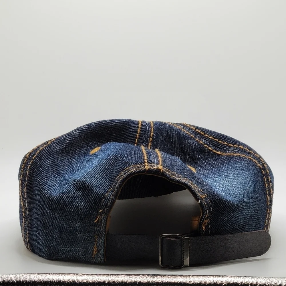 Distressed Denim Embellished Beaded Ball Cap 